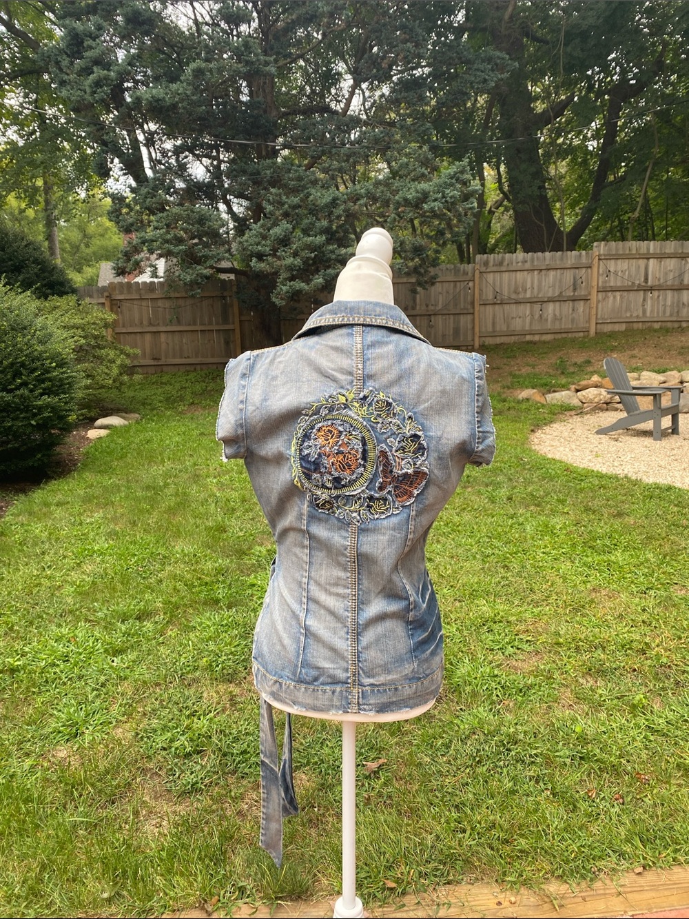 Custo Barcelona Light Blue Denim Wrap Vest Tunic with Self-Tie Waist